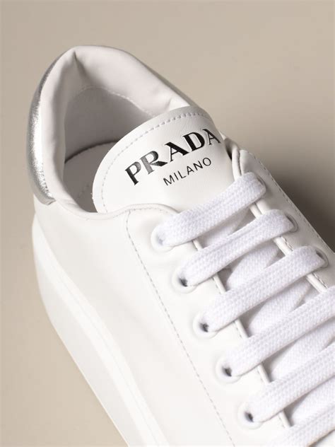 prada white and grey sneakers|Prada white platform sneakers.